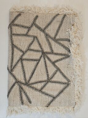 Love Binetti Beaded Fringe Fold Over Clutch Bag Beige Fabric